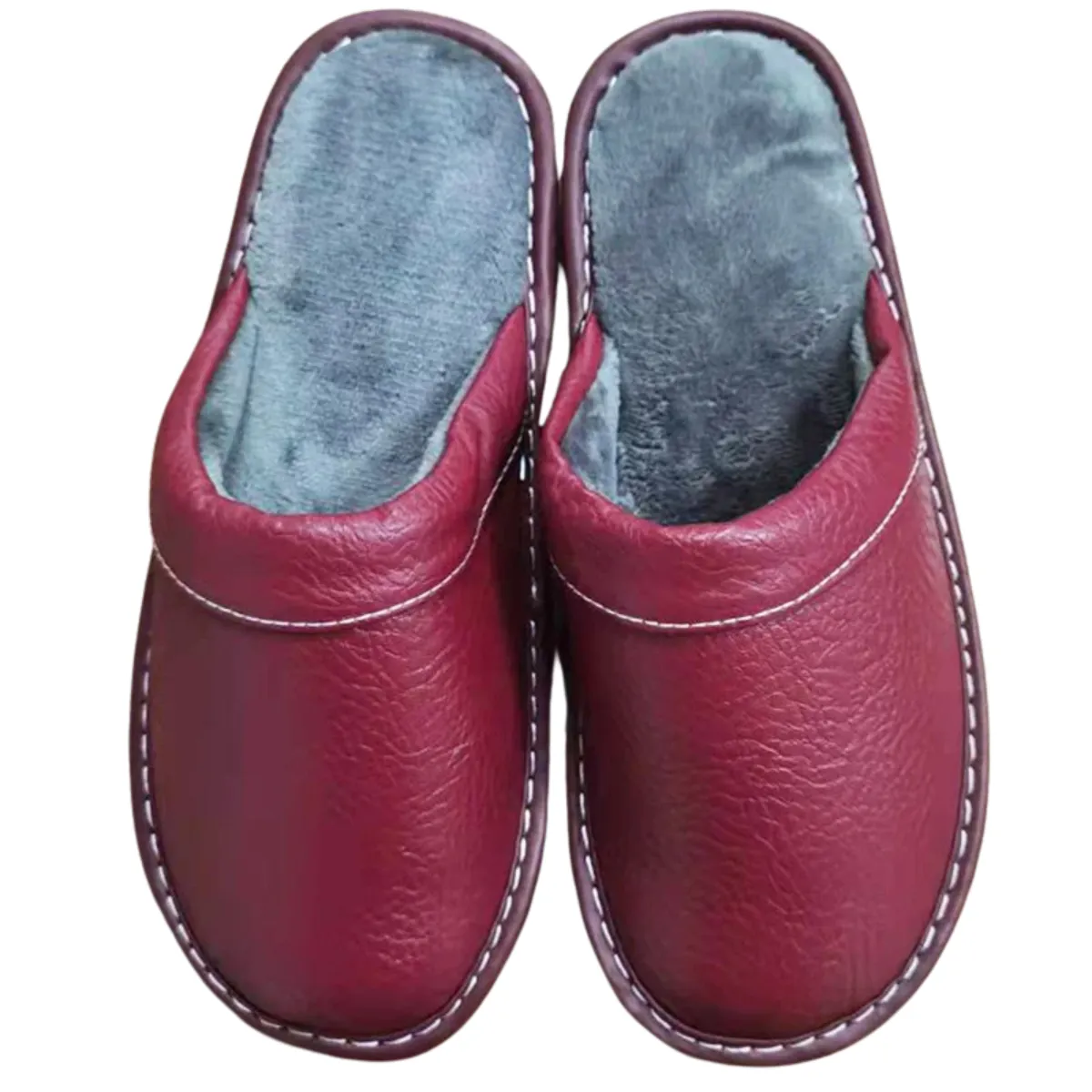 Autumn Winter Slippers Leather Indoor Outdoor Plush Lining Shoes for Men and Women