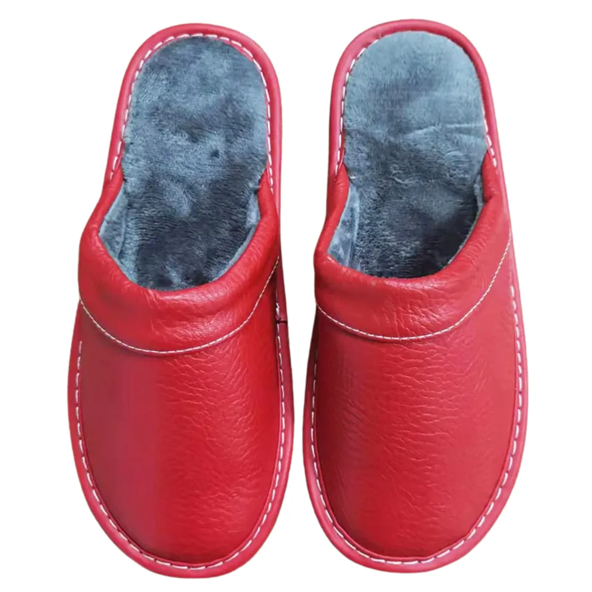 Autumn Winter Slippers Leather Indoor Outdoor Plush Lining Shoes for Men and Women