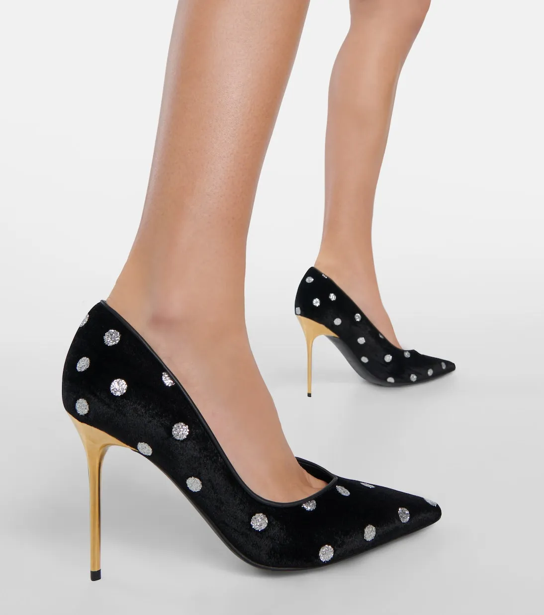 Balmain Ruby Velvet Polka Dot Shoes, Black