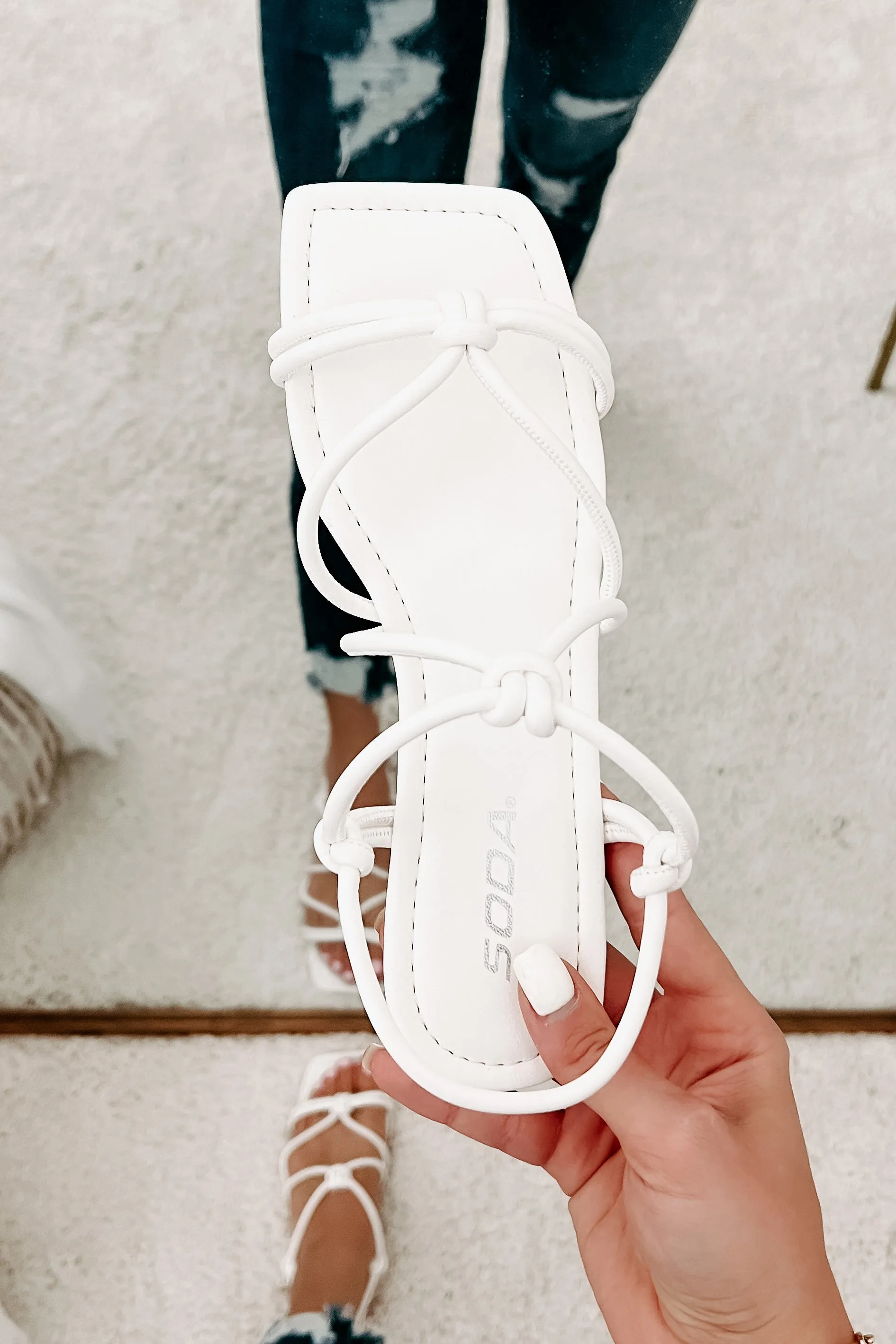 Better In Person Knotted Strappy Sandals (White)