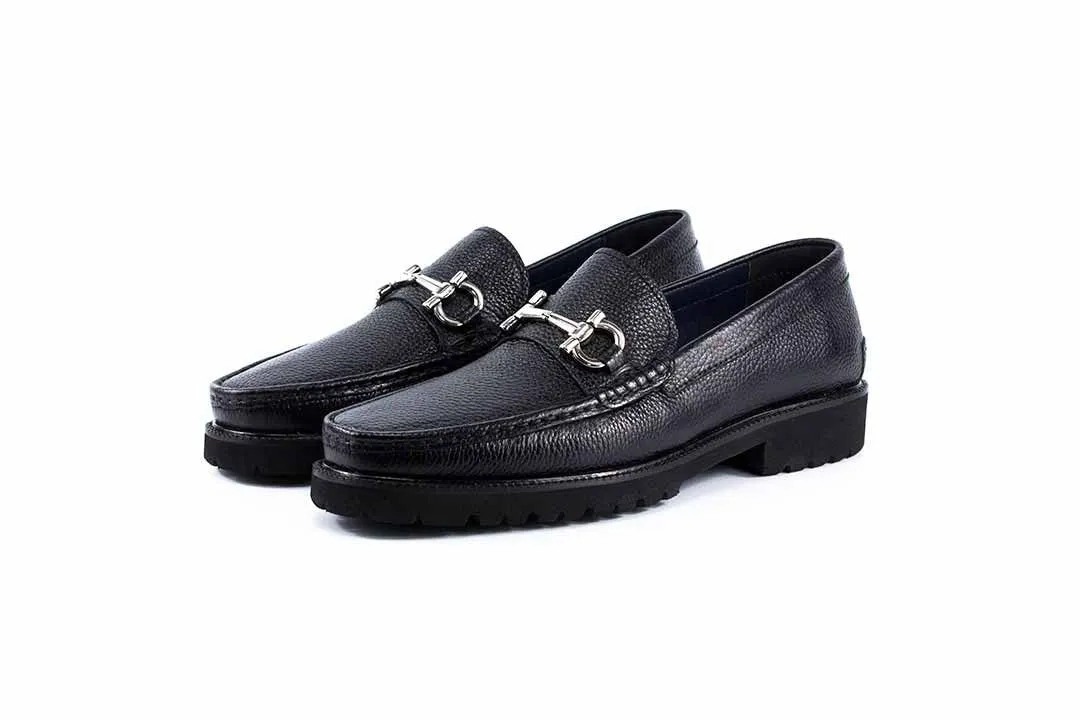 Black Men's Casual Dress Newport Bit Scotch Grain Leather P0004