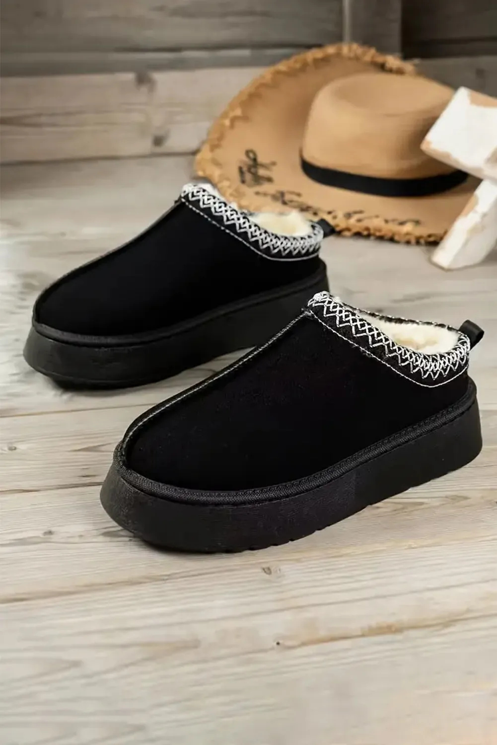 Black Suede Plush Lined Indoor/Outdoor Slippers