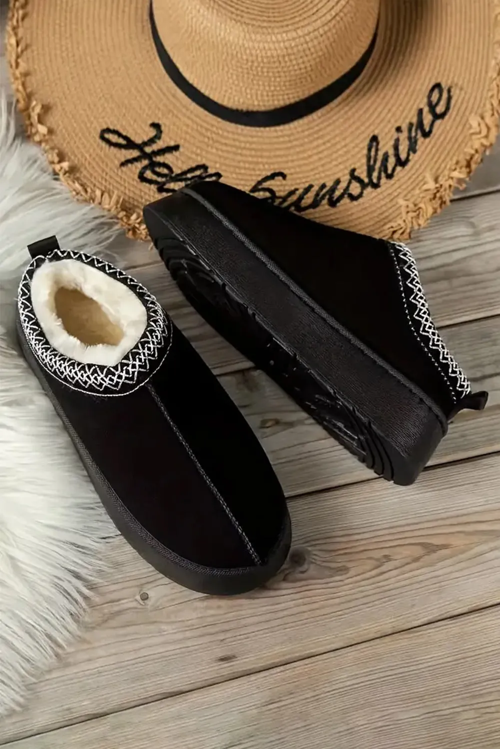 Black Suede Plush Lined Indoor/Outdoor Slippers