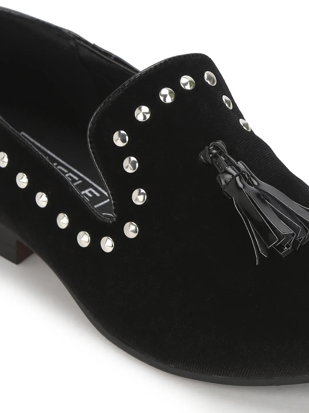 Black Velvet Studded Tassel Men Loafers