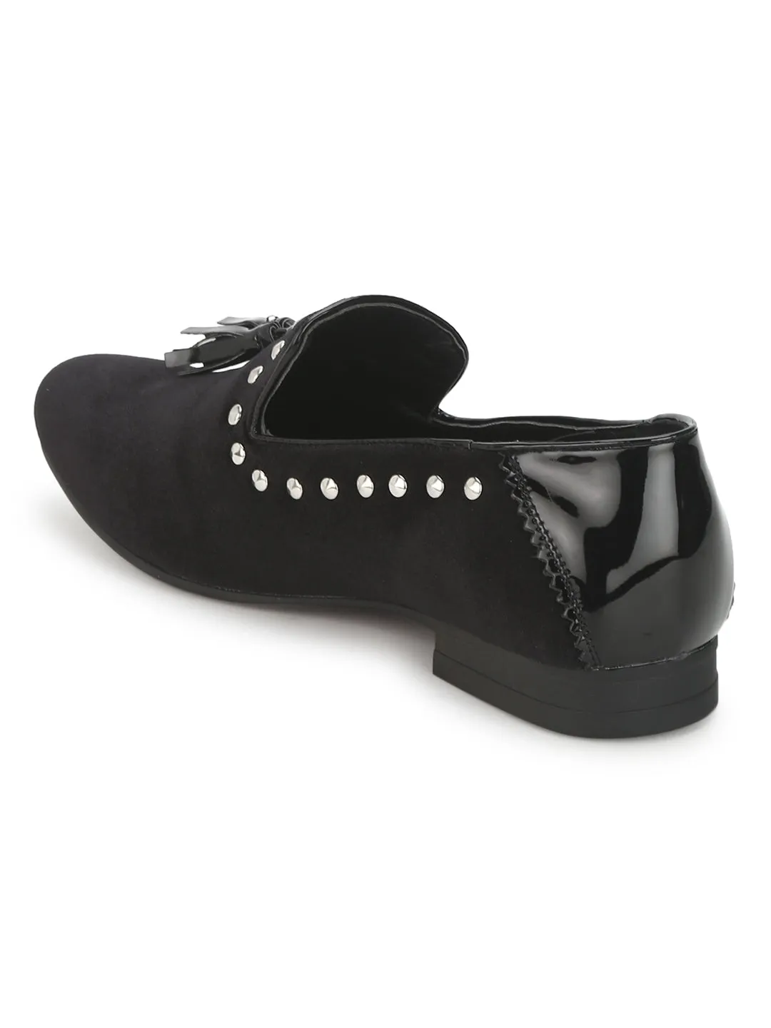 Black Velvet Studded Tassel Men Loafers