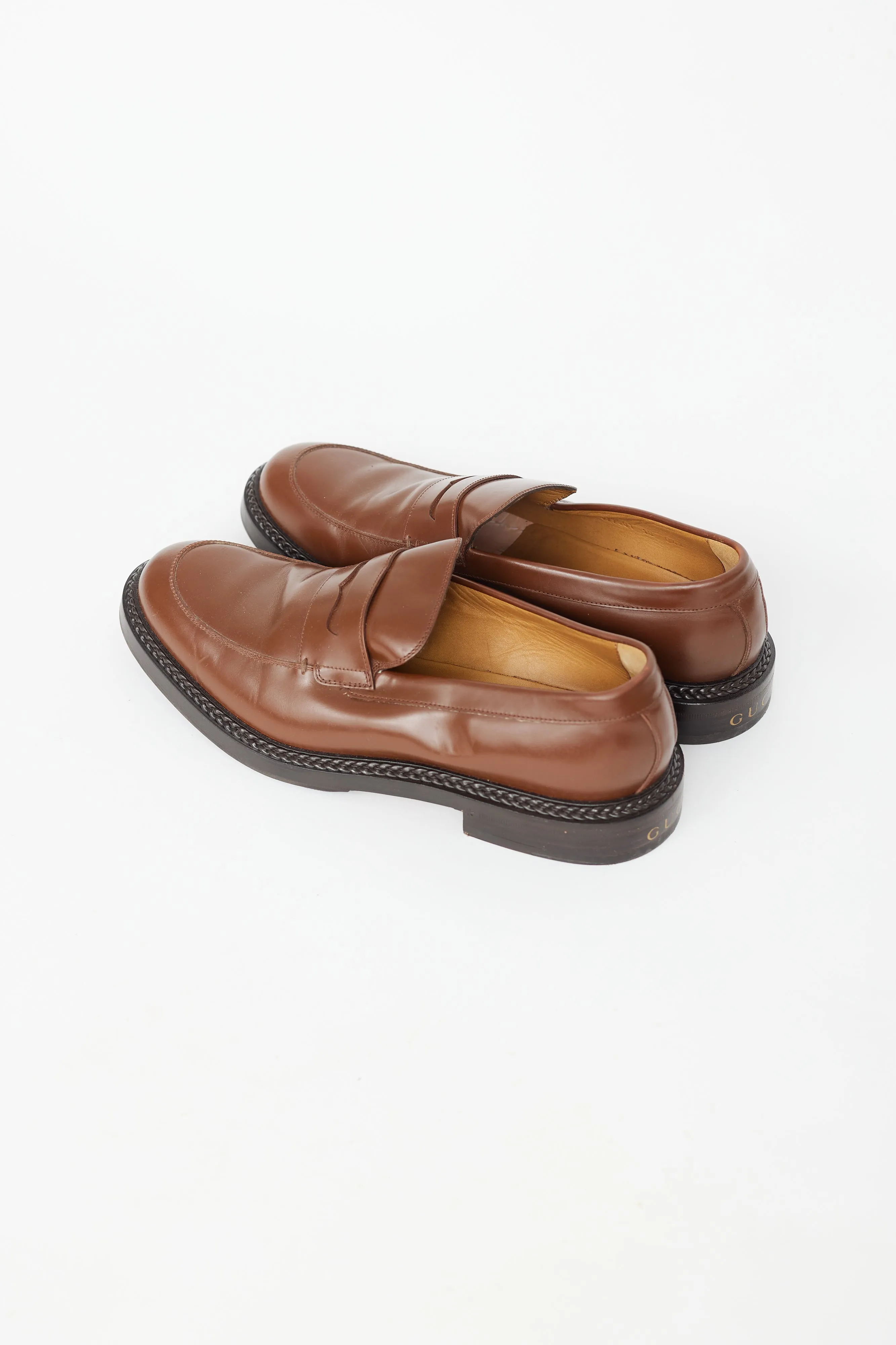 Brown Leather Braided Midsole Loafer