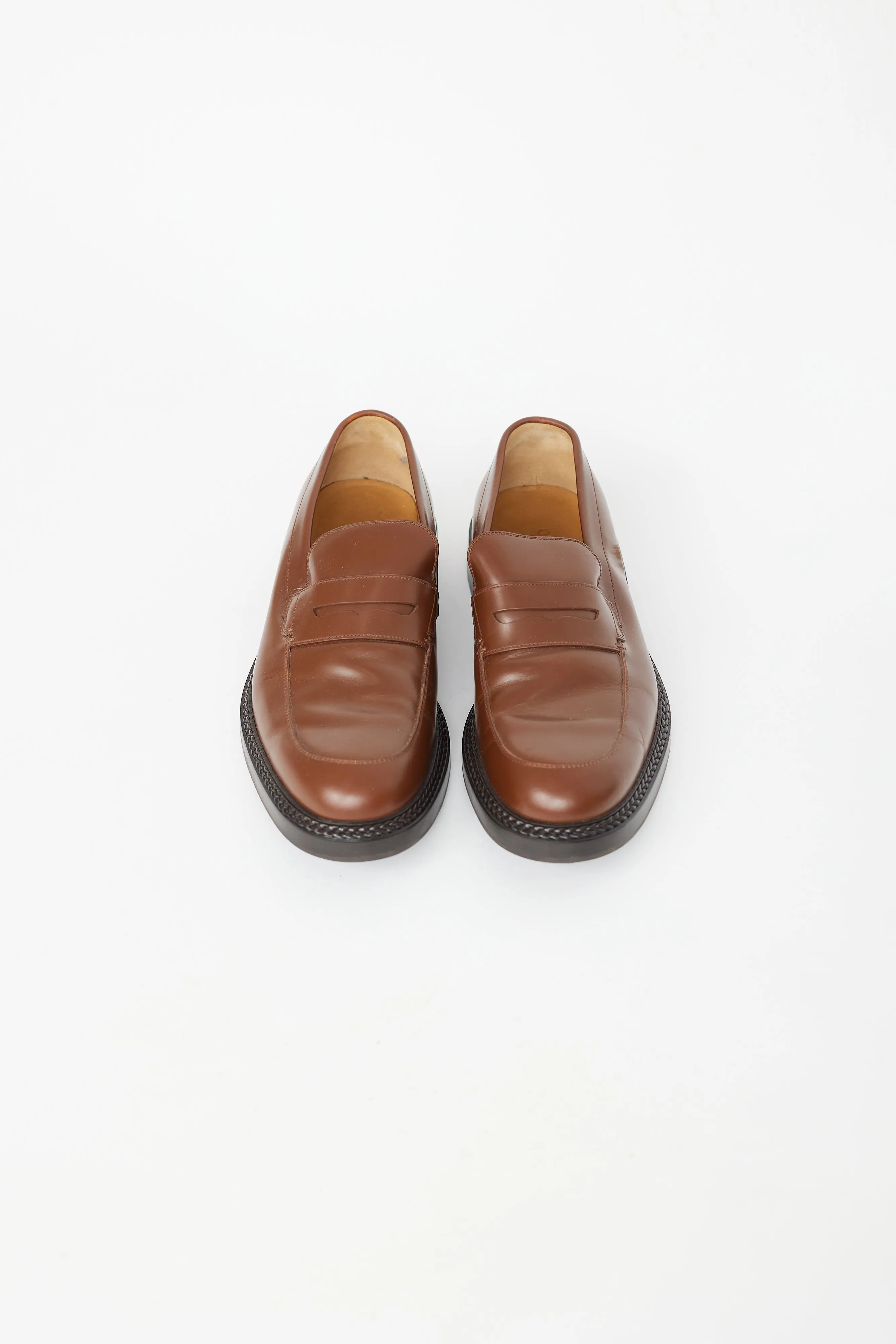 Brown Leather Braided Midsole Loafer