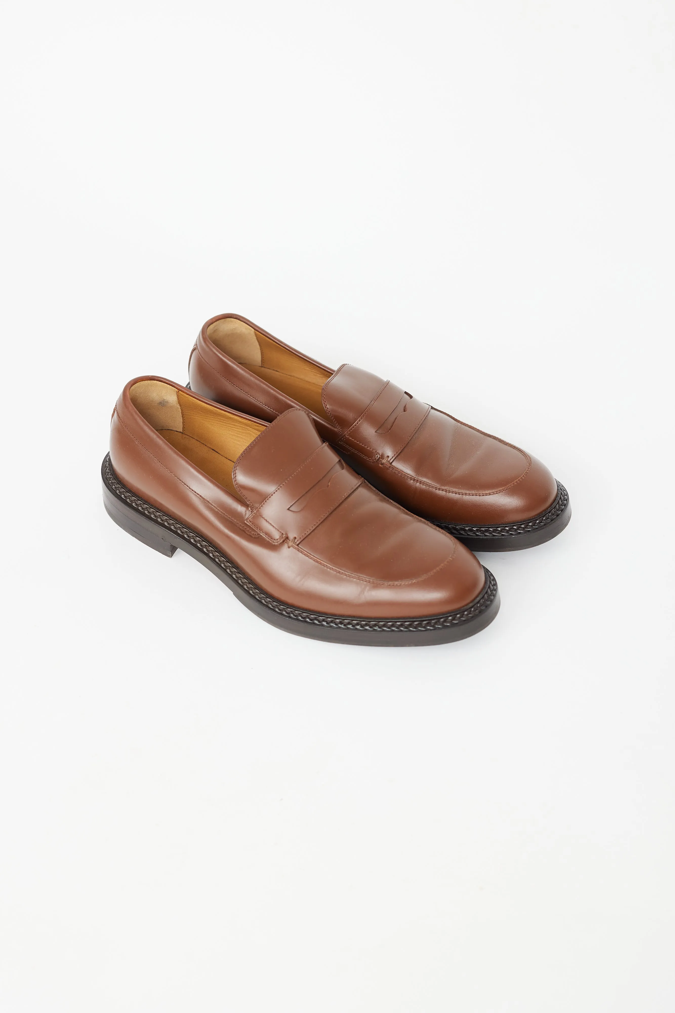 Brown Leather Braided Midsole Loafer