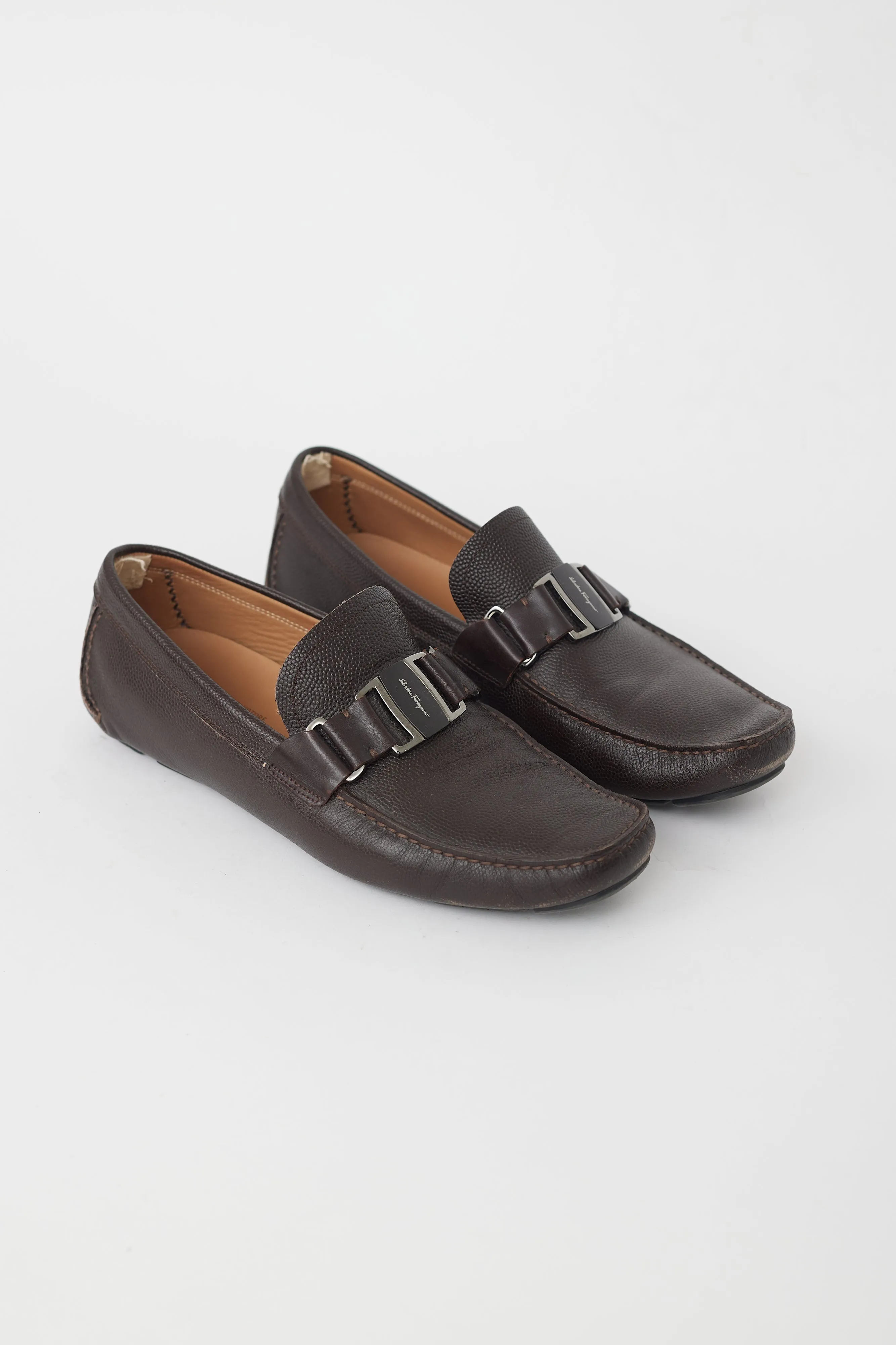 Brown Leather Buckle Loafer