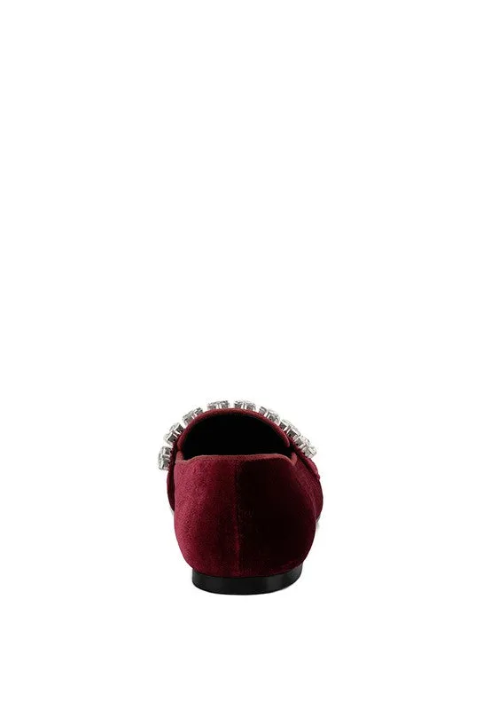 Burgundy Lamington Handcrafted Velvet Diamante Loafers