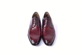 Burgundy Men's Lace-Up Italian Leather Shoes Croco Print C01508-6291C By Corrente