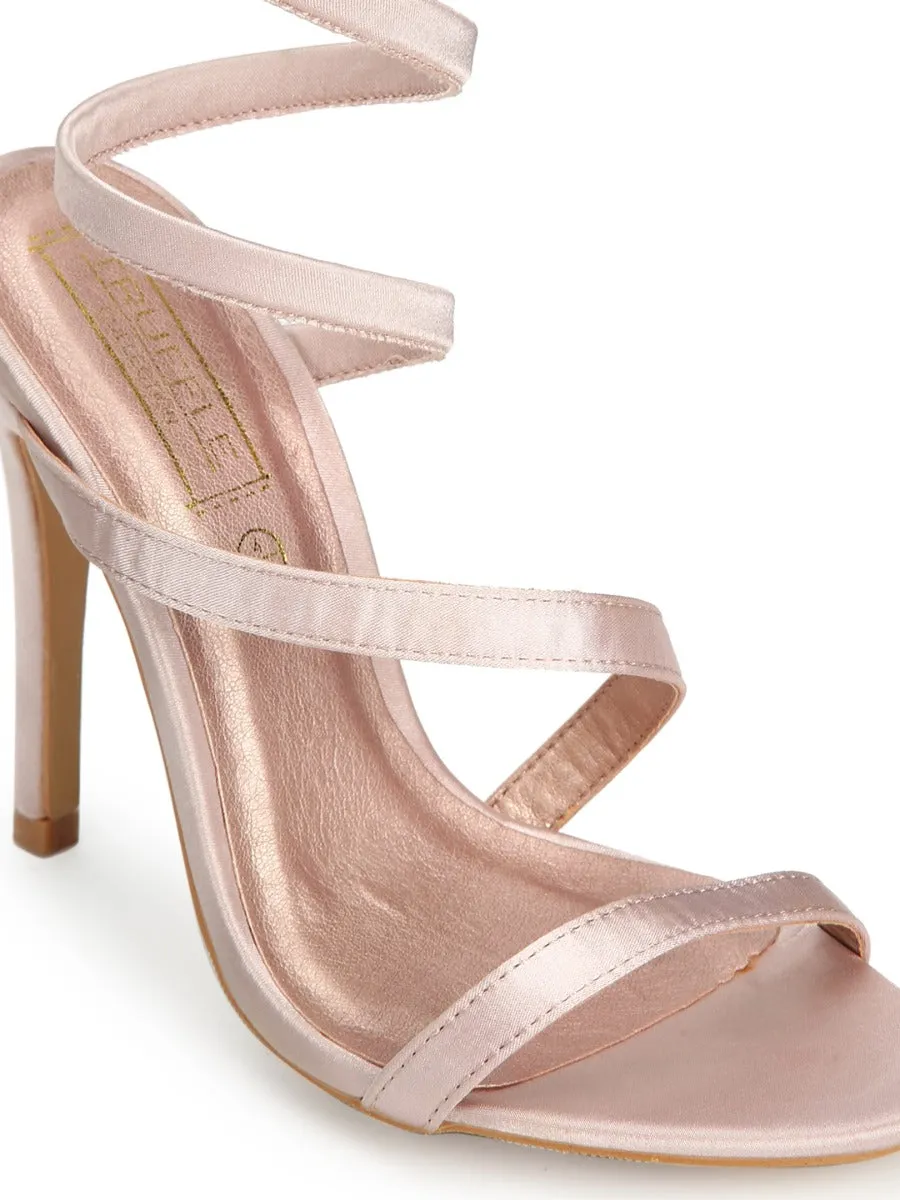 Champagne Satin Wrap Around Stilettos