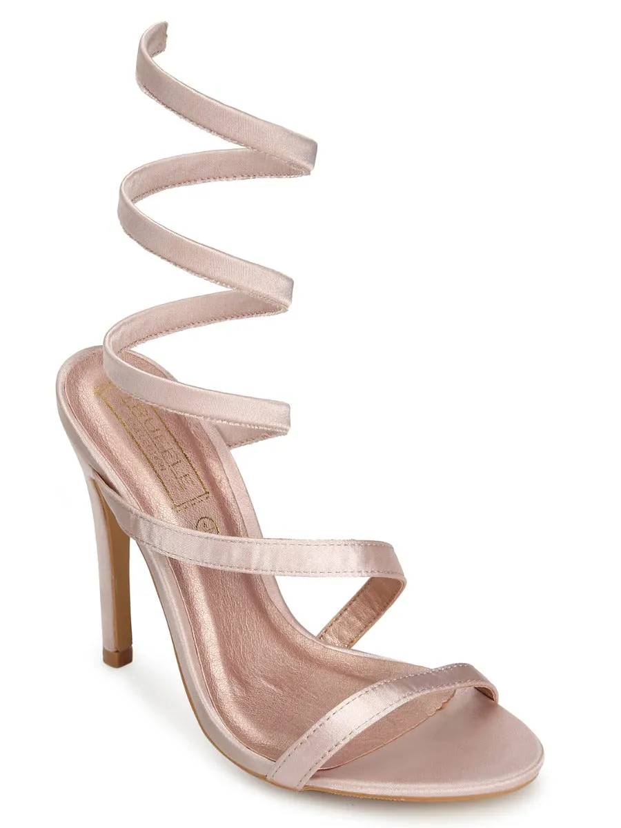 Champagne Satin Wrap Around Stilettos