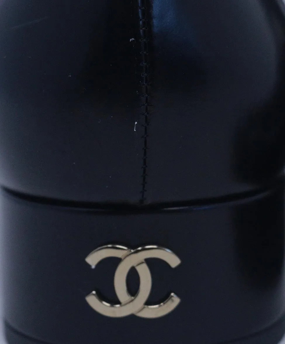 Chanel Black Leather Lettering Loafers sz 9.5