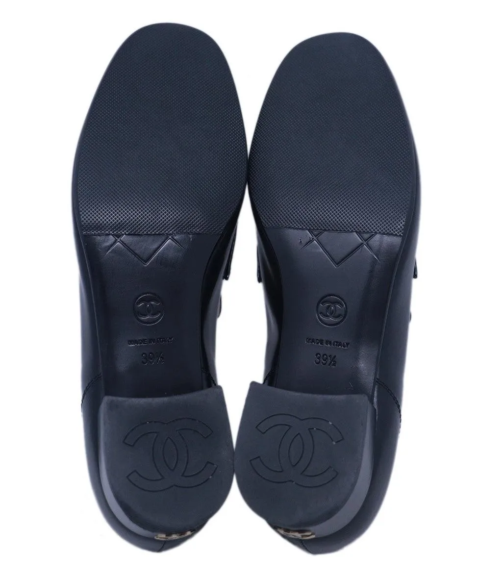 Chanel Black Leather Lettering Loafers sz 9.5