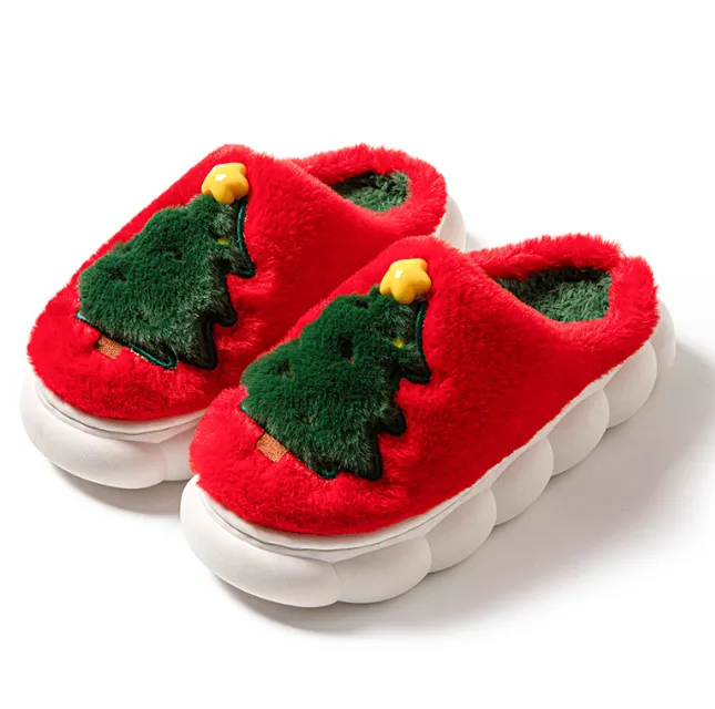 Christmas Slippers Foam for Women,Warm Non-Slip Slides with Christmas Tree Designs