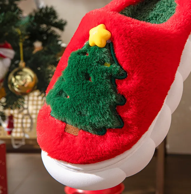 Christmas Slippers Foam for Women,Warm Non-Slip Slides with Christmas Tree Designs