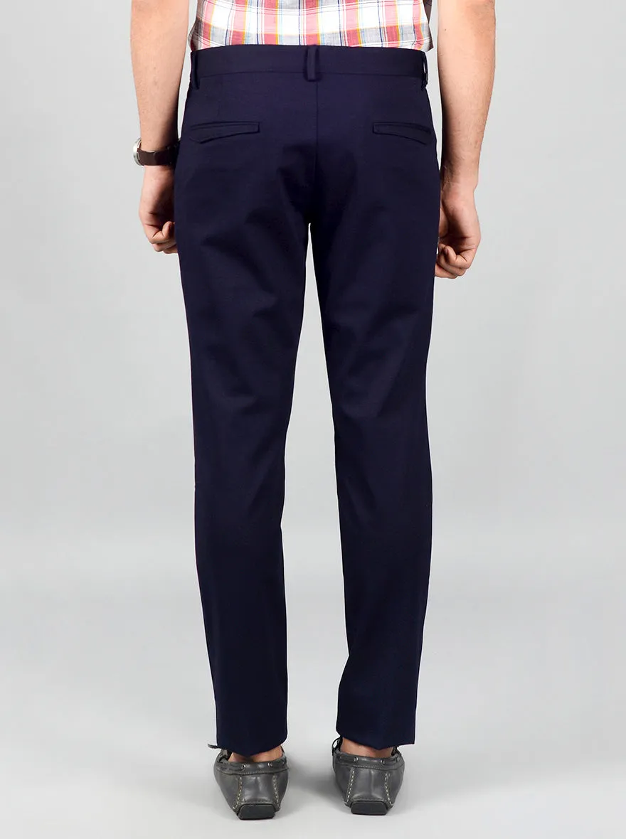 Deep Blue Solid Slim Fit Casual Trouser | JadeBlue