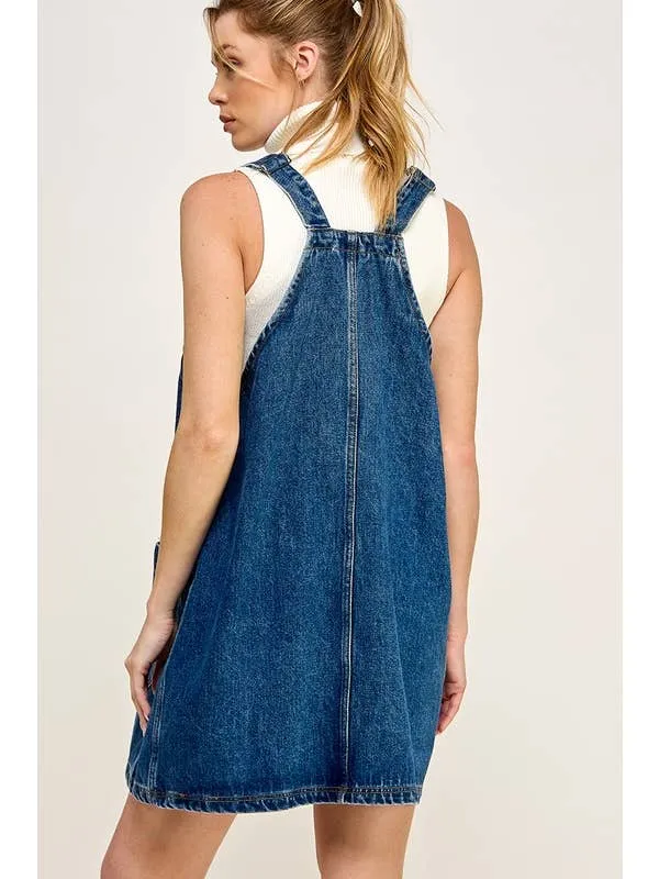 DENIM OVERALL SMOCK MINI DRESS