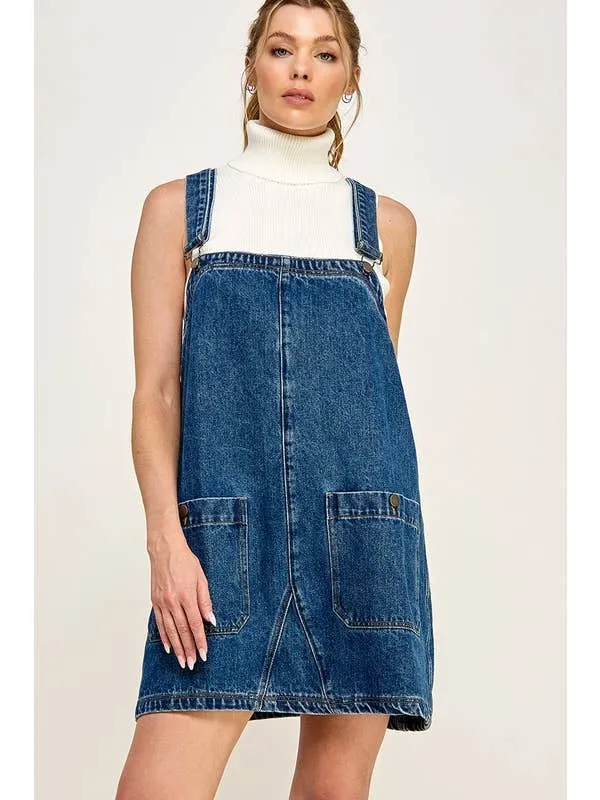 DENIM OVERALL SMOCK MINI DRESS