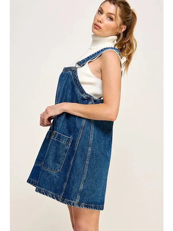 DENIM OVERALL SMOCK MINI DRESS