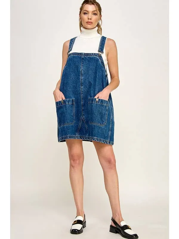 DENIM OVERALL SMOCK MINI DRESS