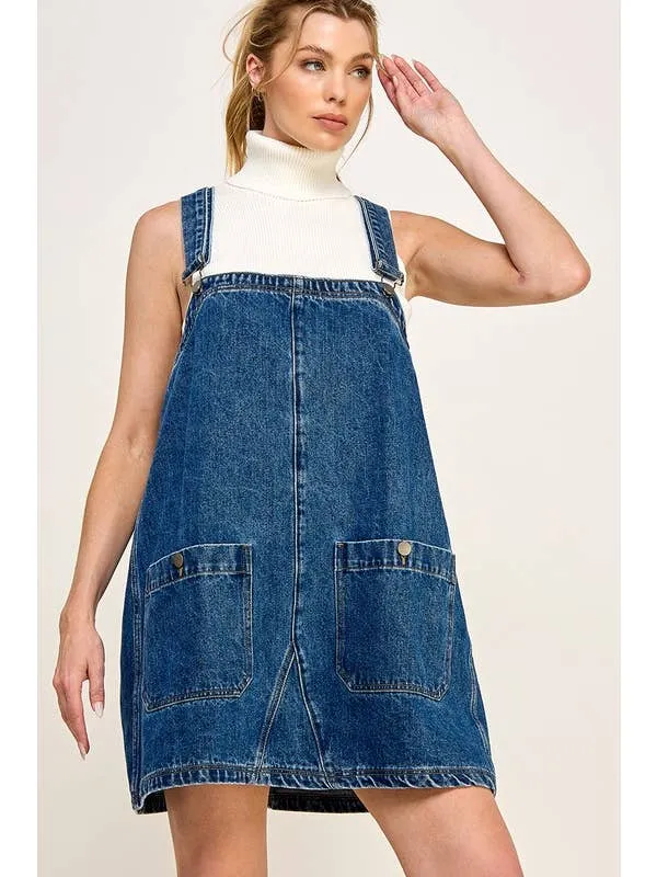 DENIM OVERALL SMOCK MINI DRESS