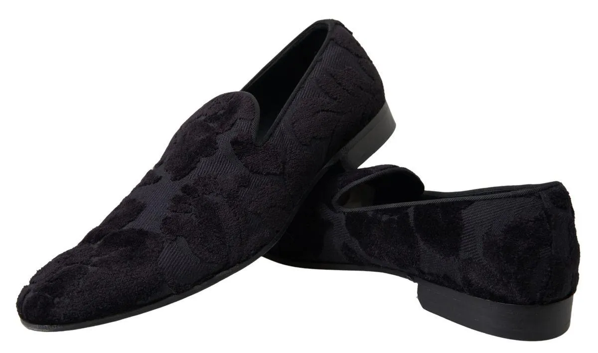 Dolce & Gabbana Black Brocade Loafers Formal Shoes