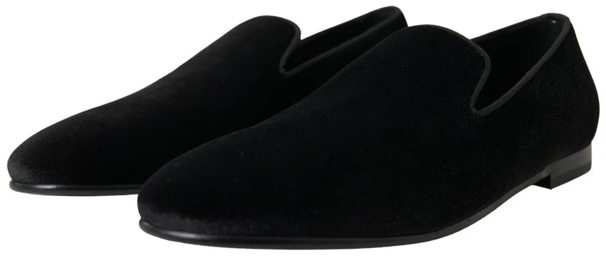 Dolce & Gabbana Black Velvet Loafers Formal Shoes