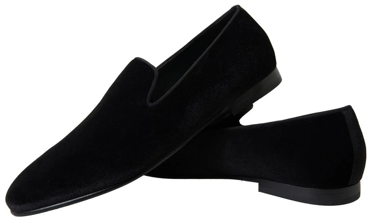 Dolce & Gabbana Black Velvet Loafers Formal Shoes