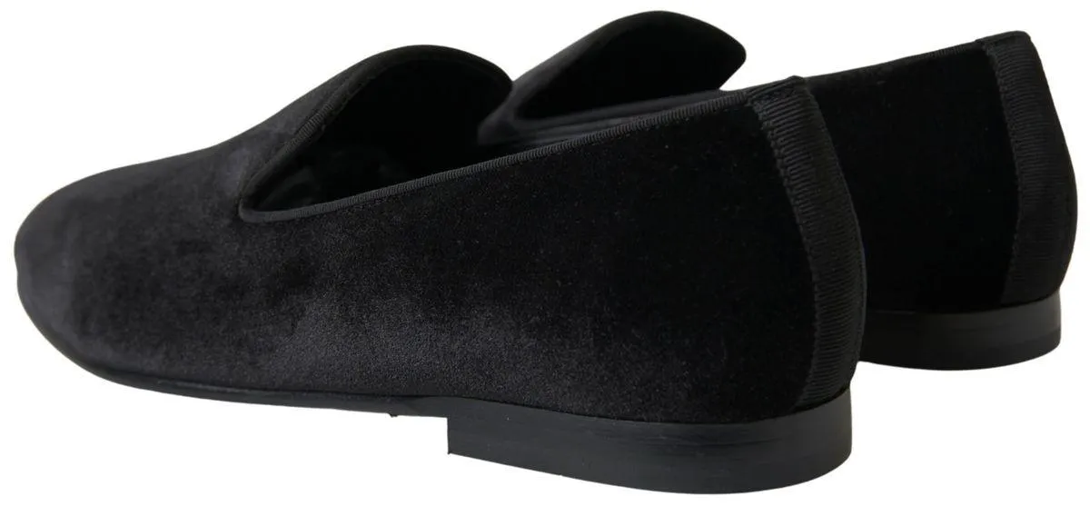 Dolce & Gabbana Black Velvet Loafers Formal Shoes