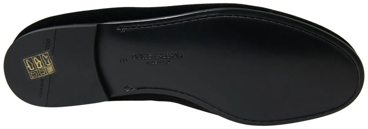 Dolce & Gabbana Black Velvet Loafers Formal Shoes