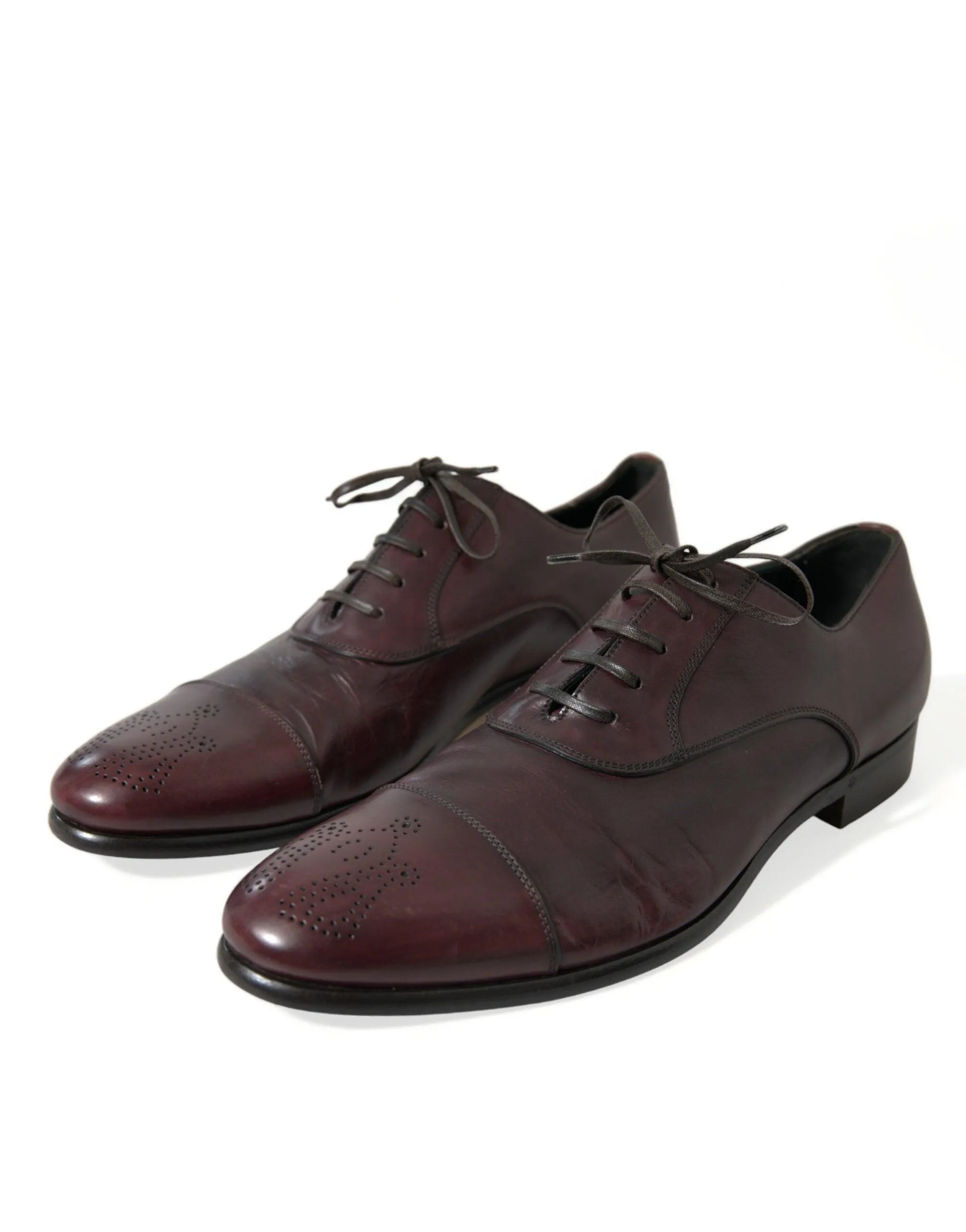 Dolce & Gabbana Bordeaux Leather Men Formal Derby Dress Shoes