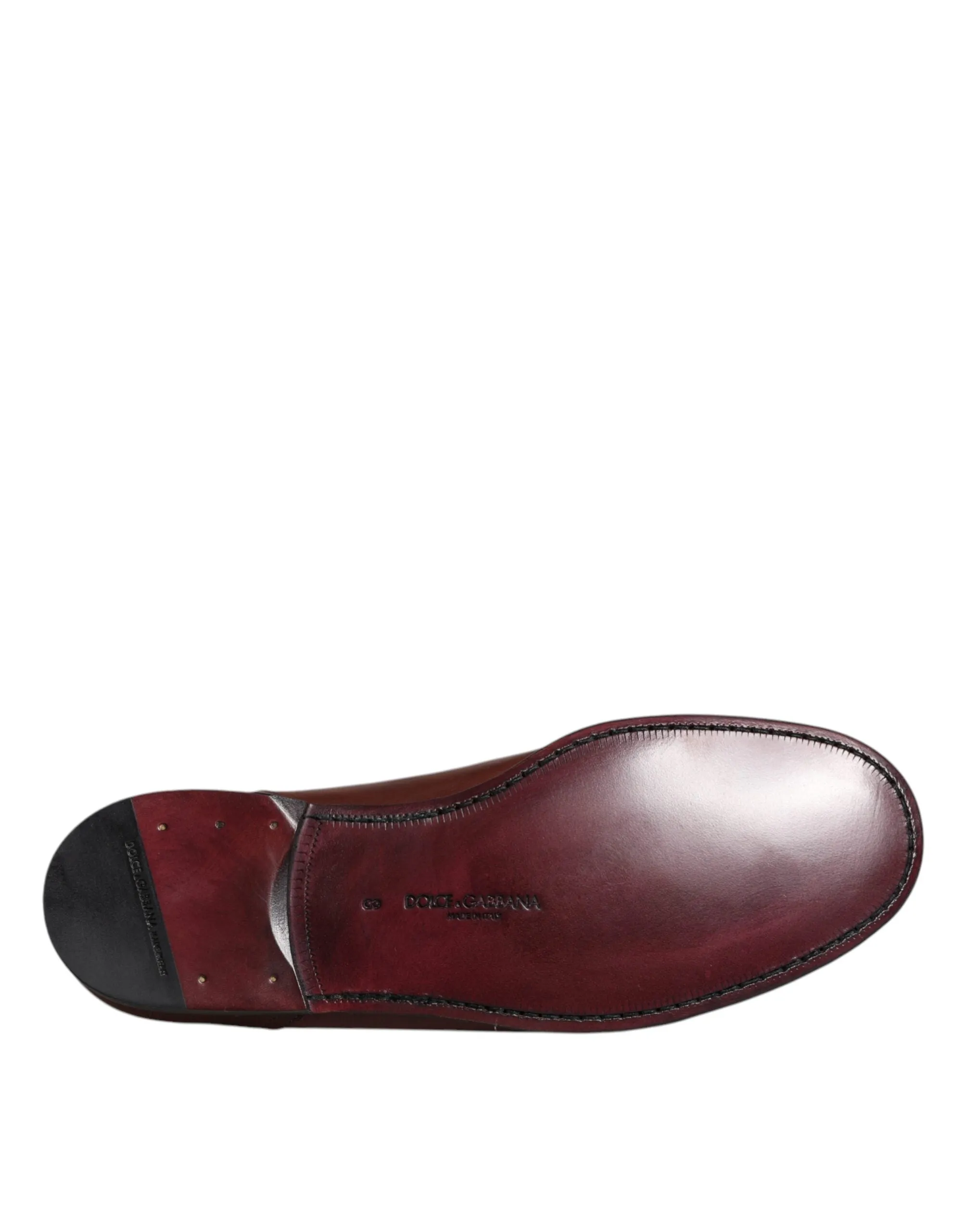 Dolce & Gabbana Brown Leather Logo Slip On Men Loafers Shoes