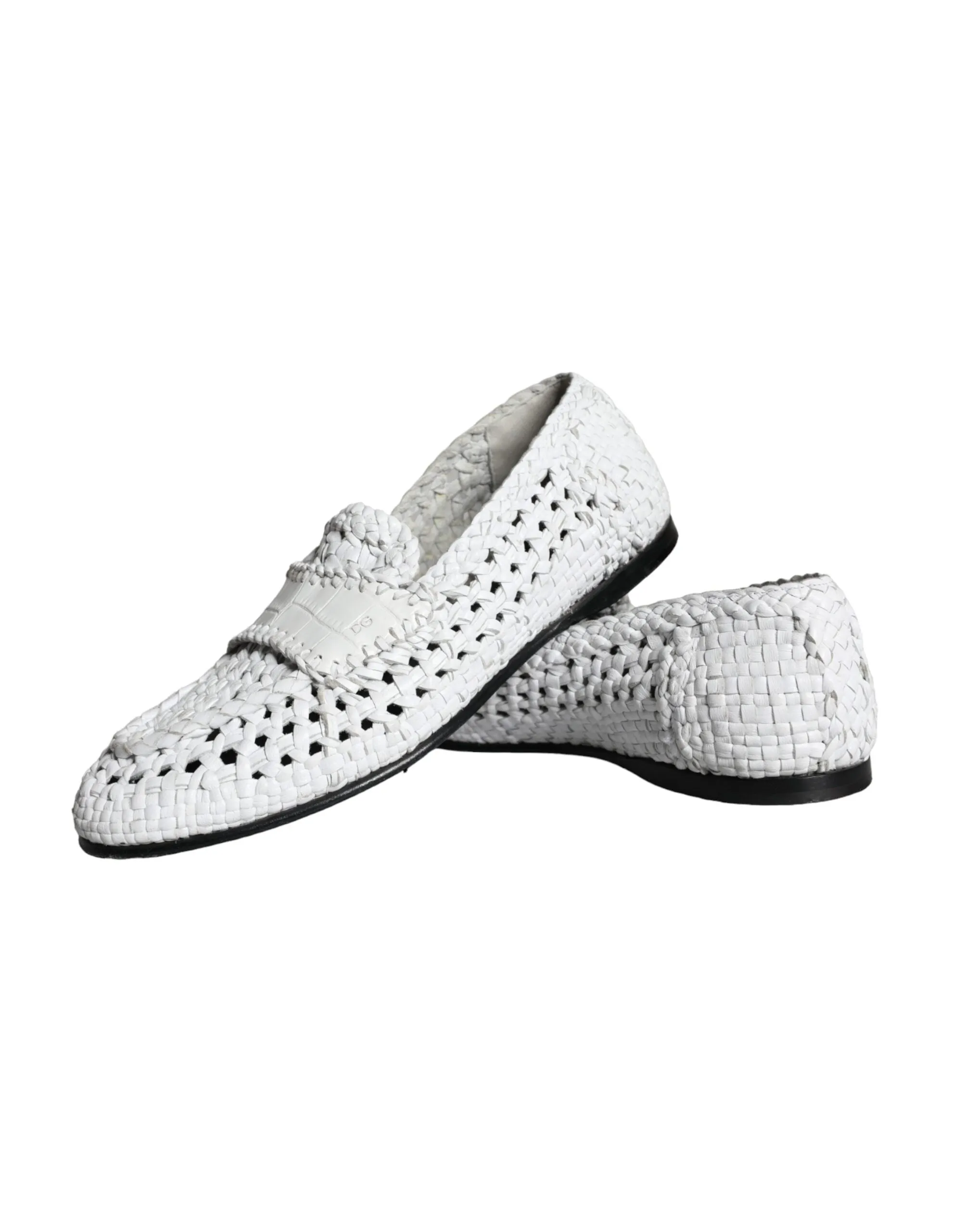 Dolce & Gabbana White Woven Leather Slip On Loafers Men Shoes