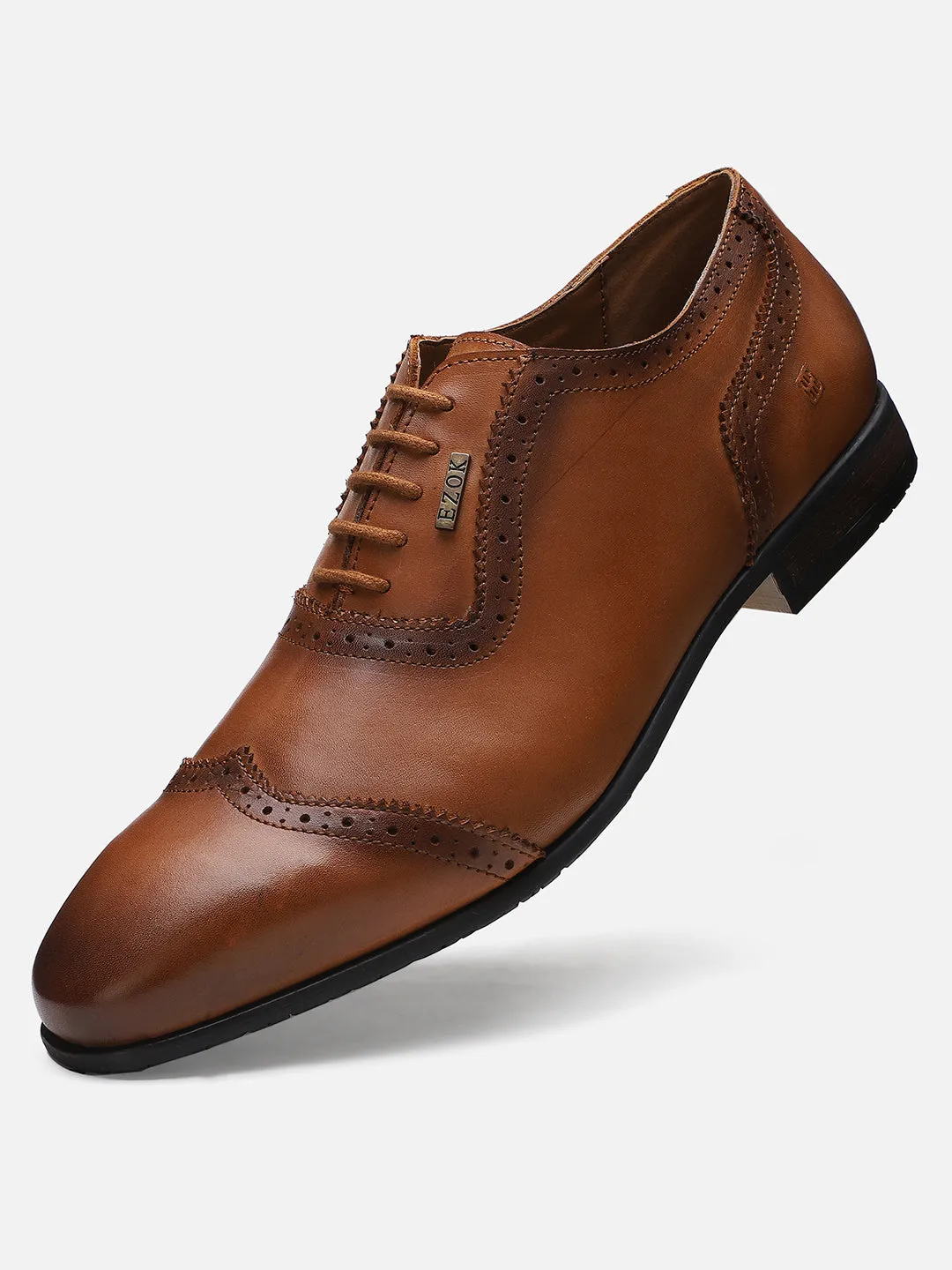 Ezok Men Tan Leather Derby Shoes