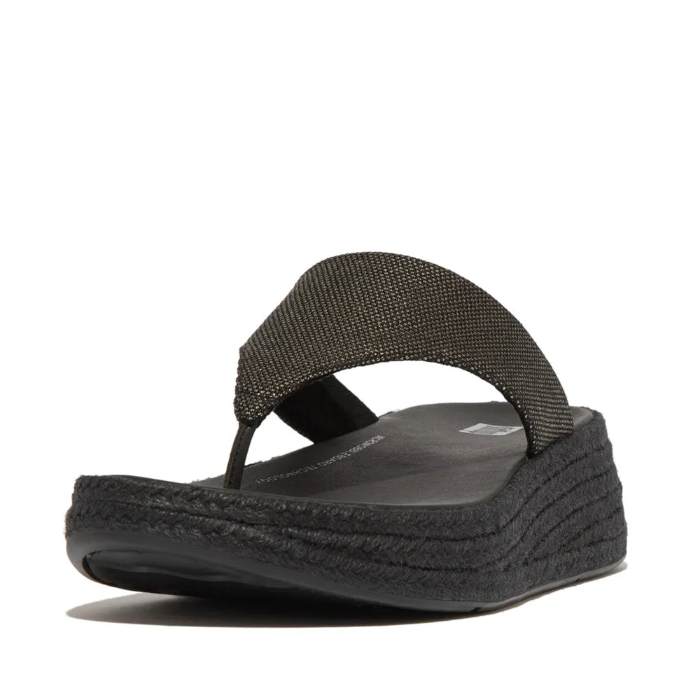 Fitflop F-Mode Espadrille Glitz-Canvas Flatform Toe-Thongs Black