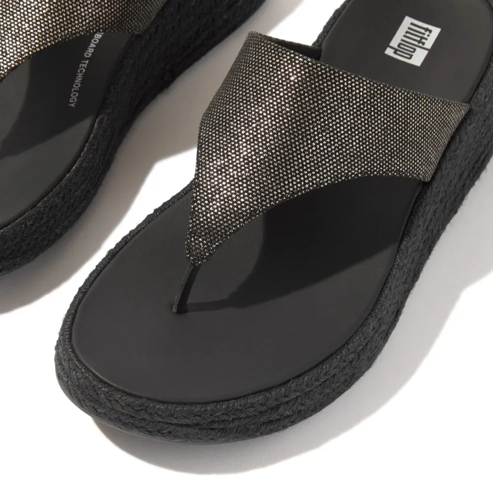 Fitflop F-Mode Espadrille Glitz-Canvas Flatform Toe-Thongs Black