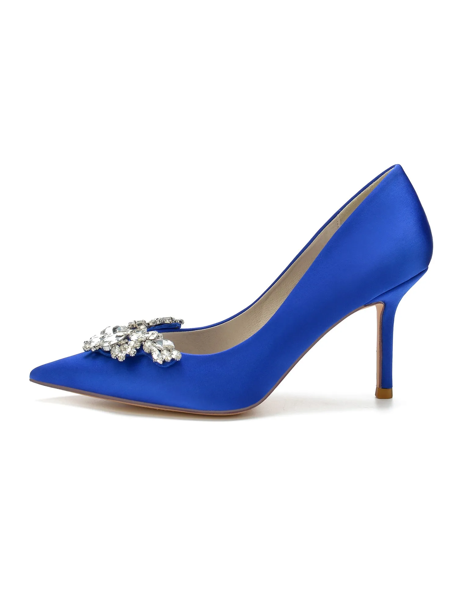 Flower Shape Rhinestone Satin Stiletto Pumps