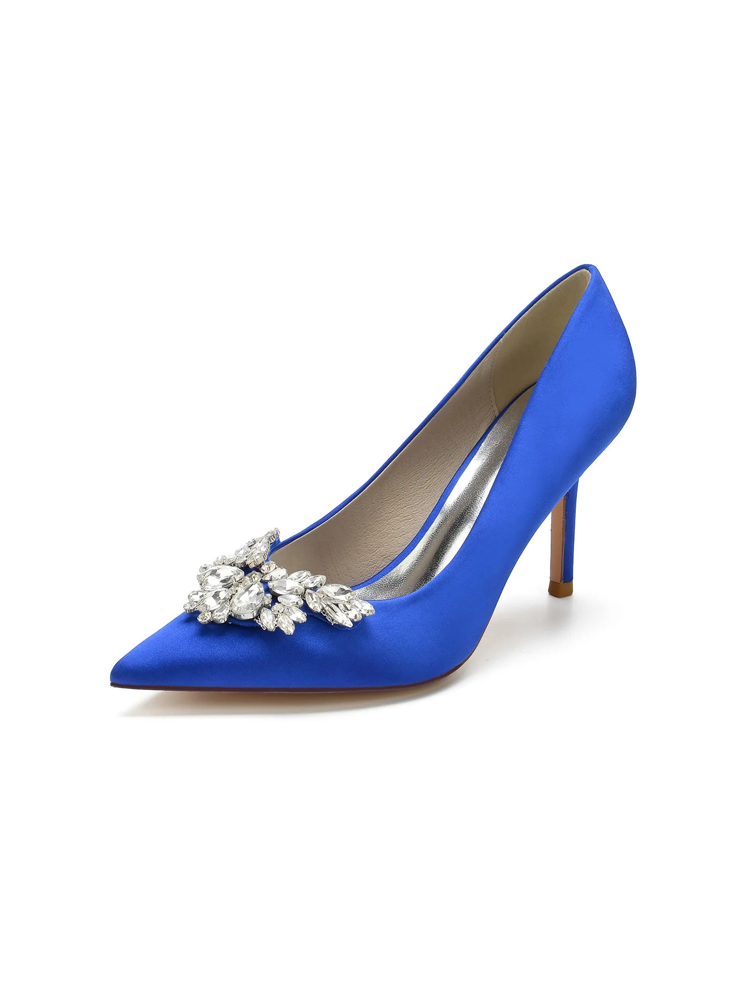 Flower Shape Rhinestone Satin Stiletto Pumps