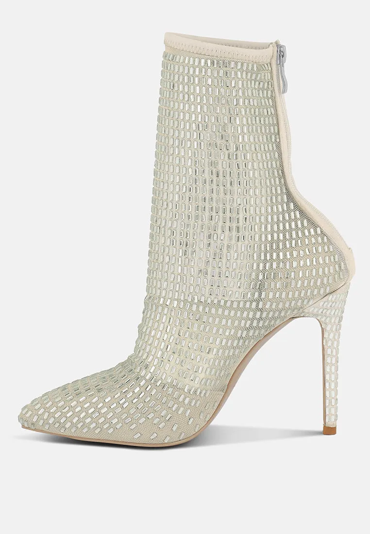 fortunate rhinestones embellished mesh boots by London Rag