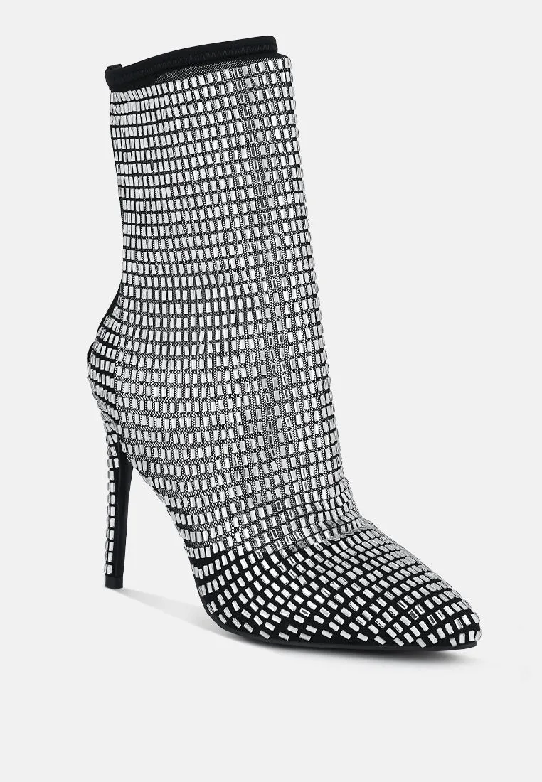 fortunate rhinestones embellished mesh boots by London Rag