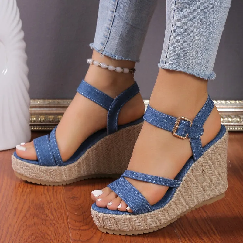 Funki Buys | Shoes | Women's Denim Fashion Wedge Sandals