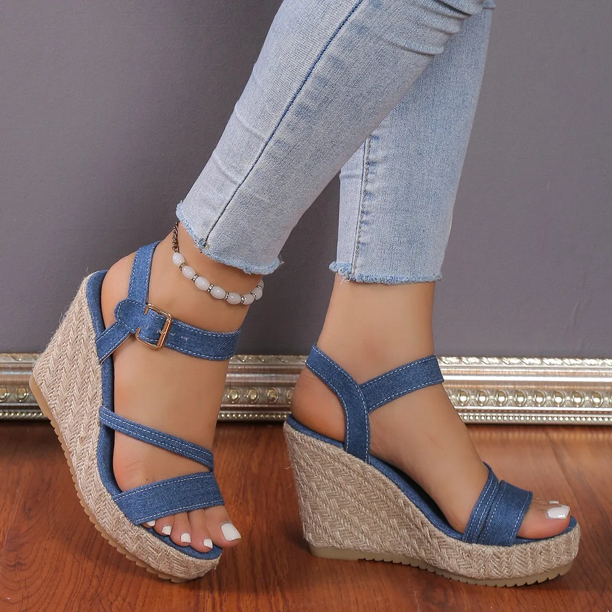 Funki Buys | Shoes | Women's Denim Fashion Wedge Sandals