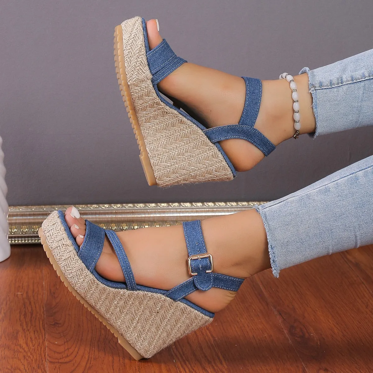 Funki Buys | Shoes | Women's Denim Fashion Wedge Sandals