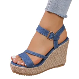 Funki Buys | Shoes | Women's Denim Fashion Wedge Sandals