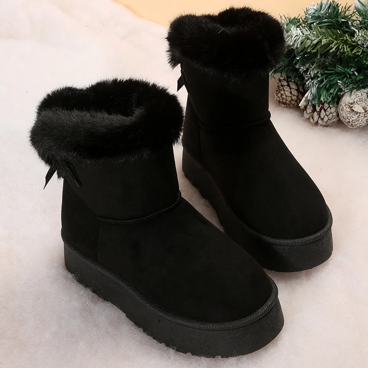 Fur Ankle Chunky Platform Above Ankle Snow Boots