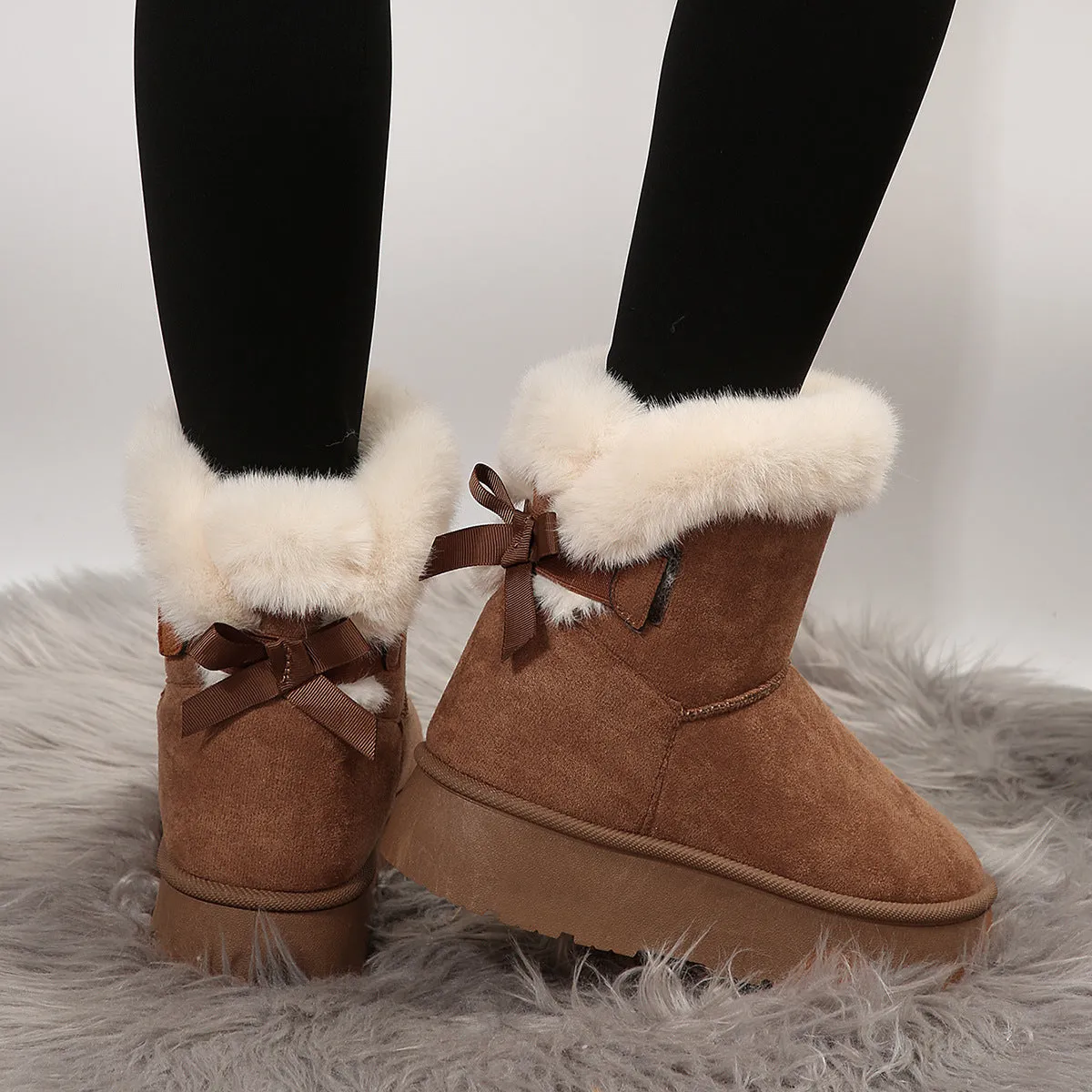 Fur Ankle Chunky Platform Above Ankle Snow Boots