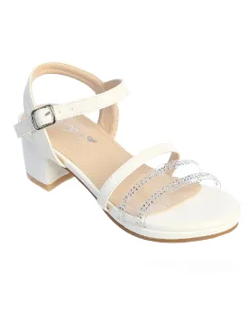 Girls Ivory Low Platform Rhinestone Strap Sandals 9 Toddler-5 Kids