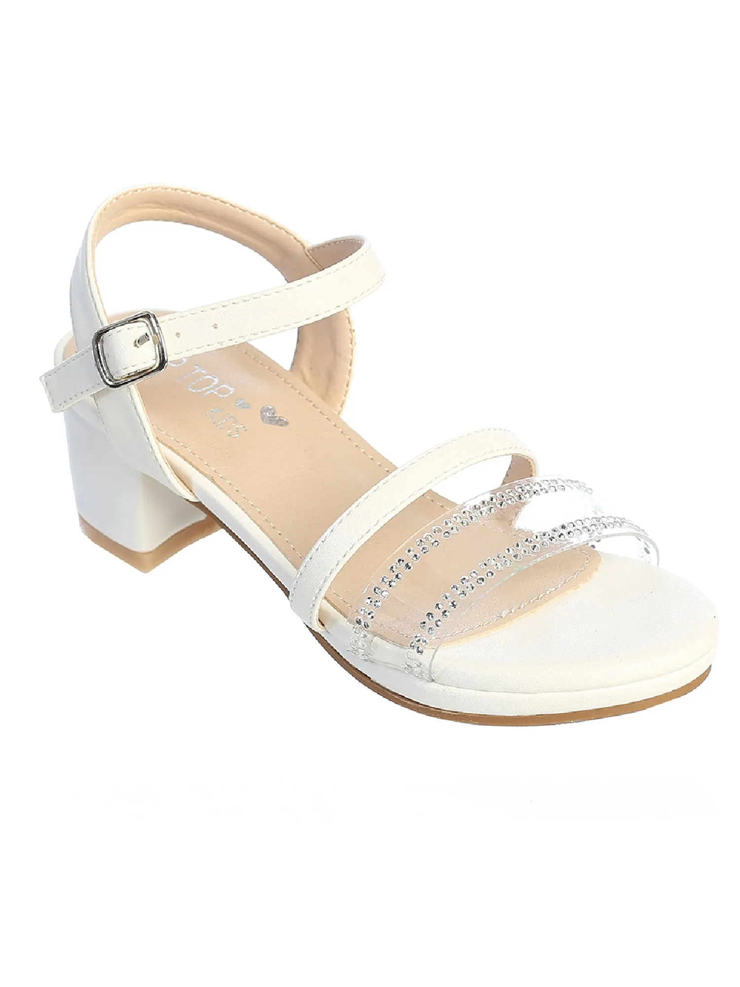 Girls Ivory Low Platform Rhinestone Strap Sandals 9 Toddler-5 Kids